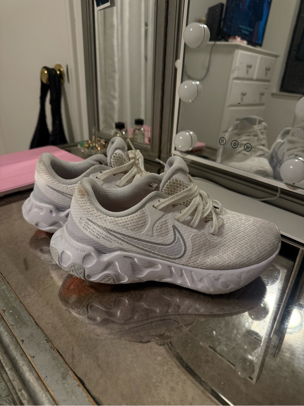 Nike White and Light Gray React-Style Lace-Up Sneakers